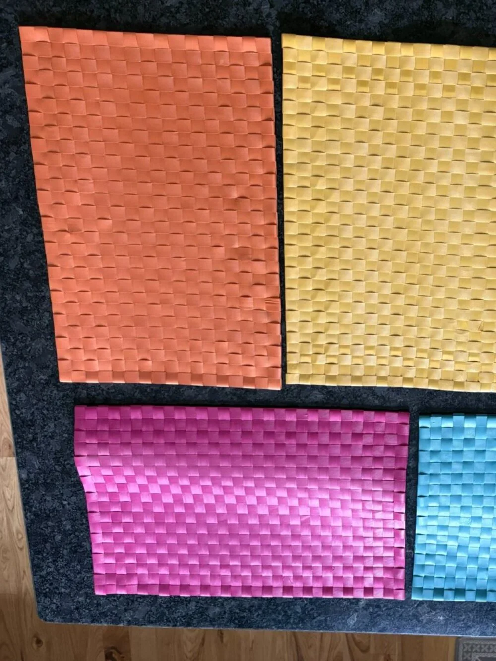 Lot of 5 colorful woven plastic placemats